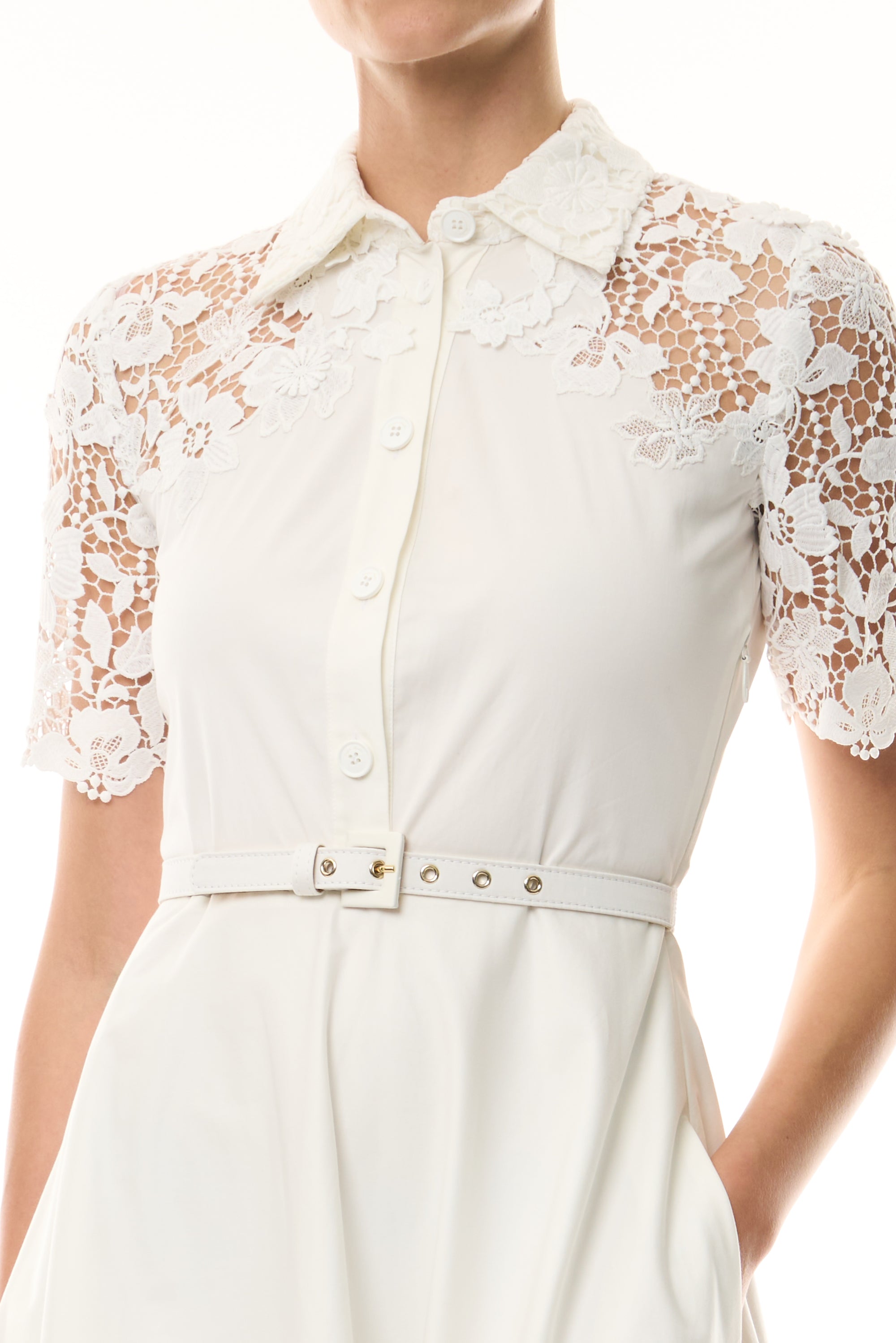 Lace Detail Short Sleeve Dress 6 / White Lace Detail Short Sleeve Dress 6 / White