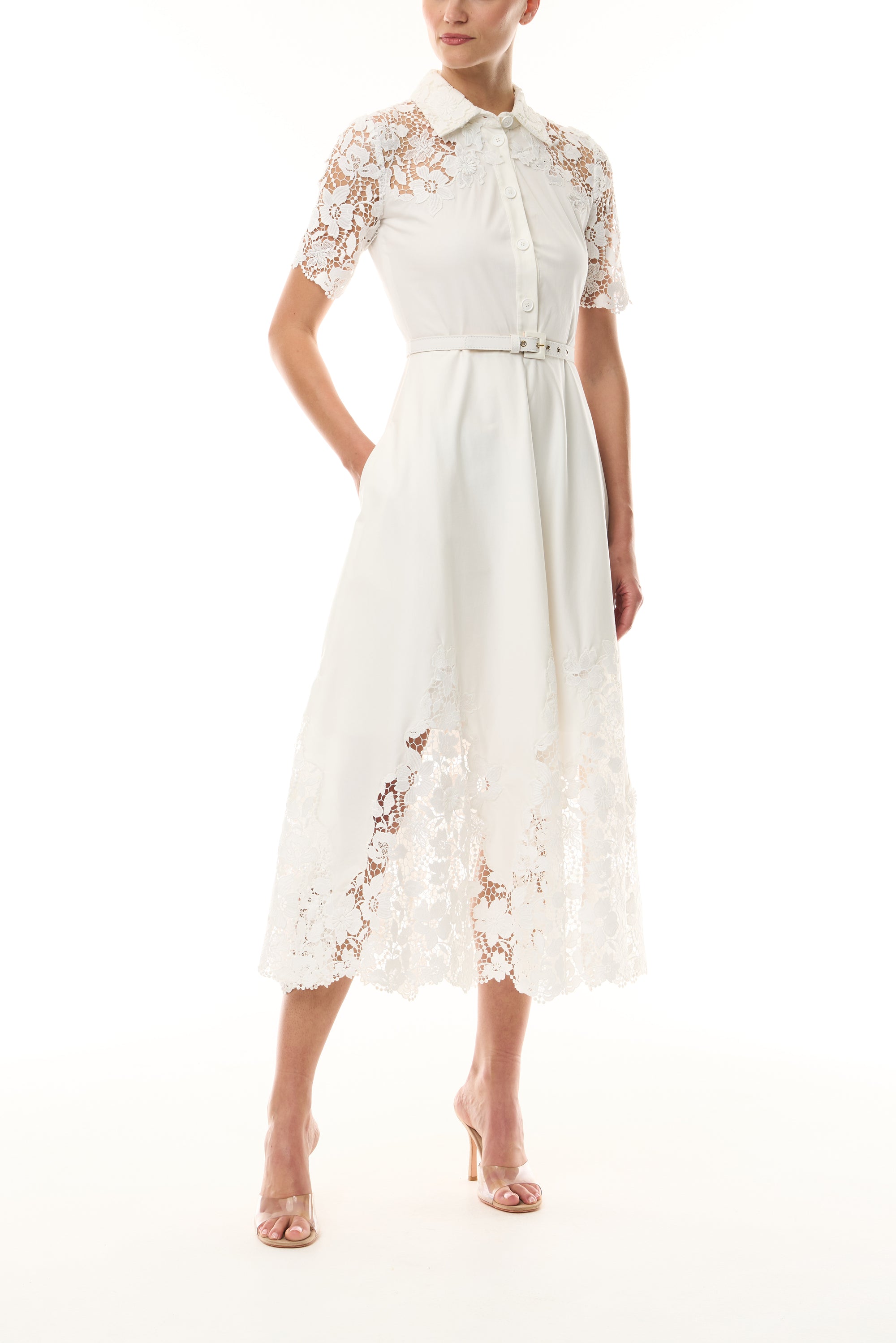 Lace Detail Short Sleeve Dress 6 / White Lace Detail Short Sleeve Dress 6 / White