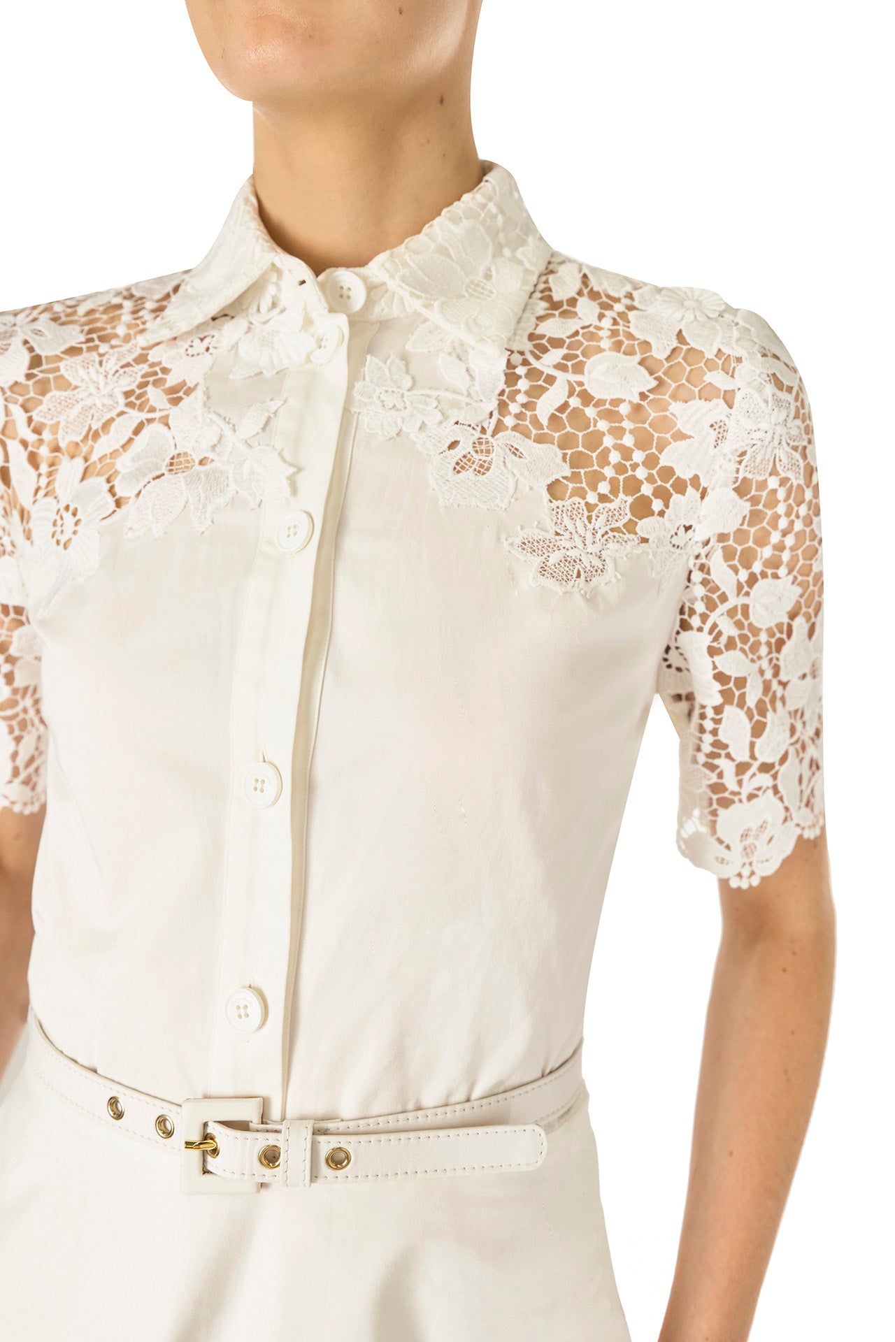 Lace Detail Short Sleeve Dress – Monique Lhuillier