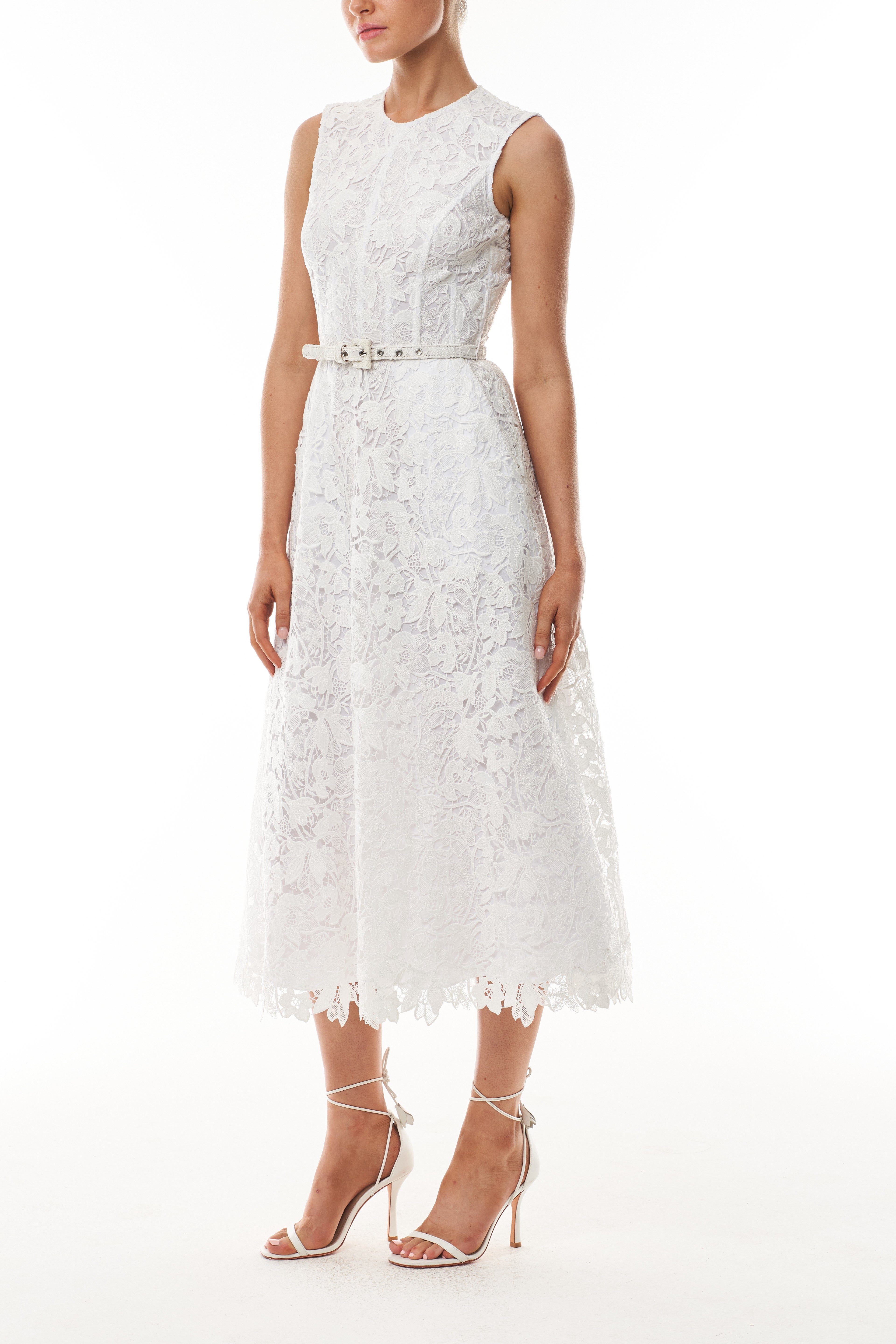 Silk White Belted Lace Dress 16 / Silk White Silk White Belted Lace Dress 16 / Silk White