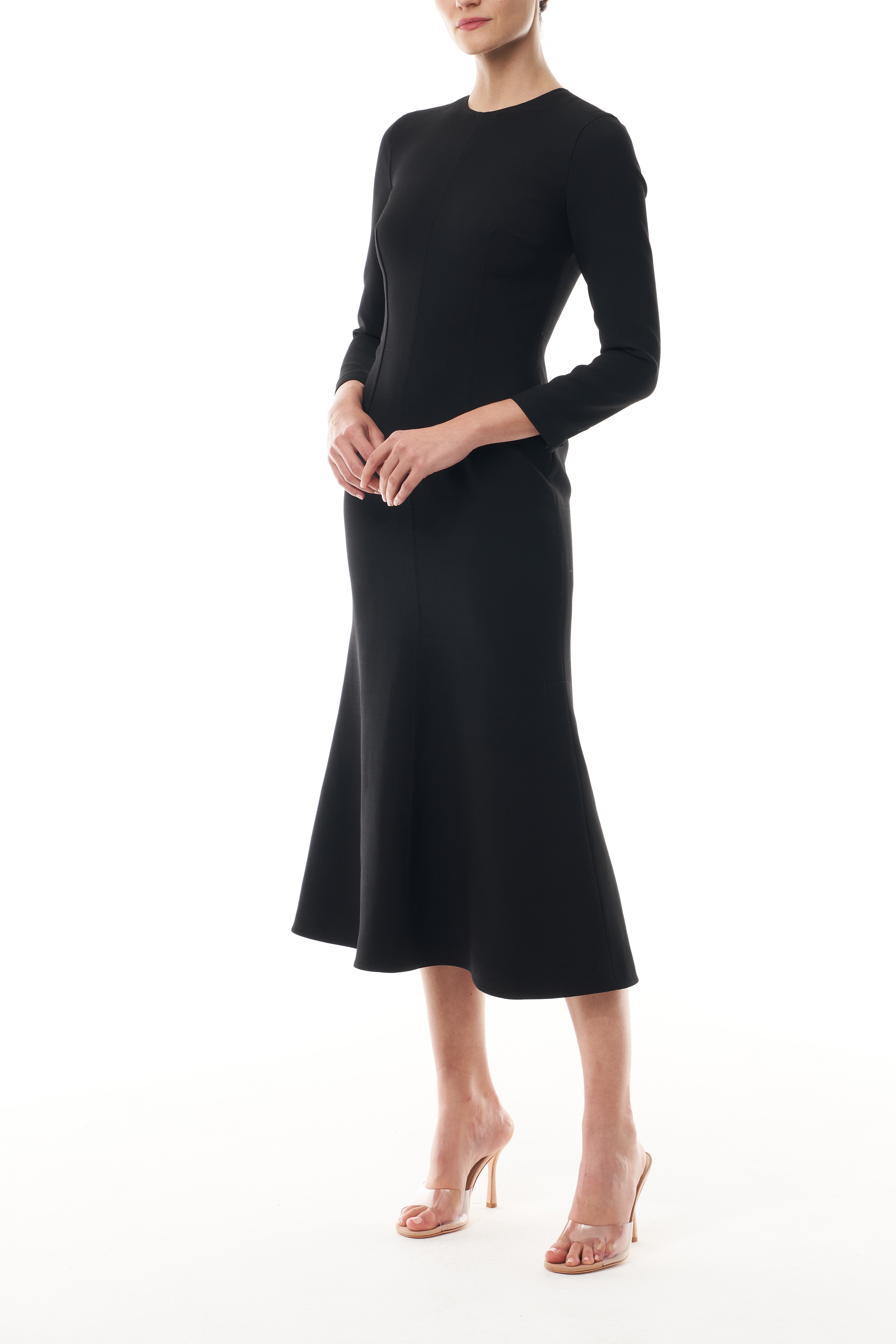 Long Sleeve Wool Midi Dress 4 / NOIR