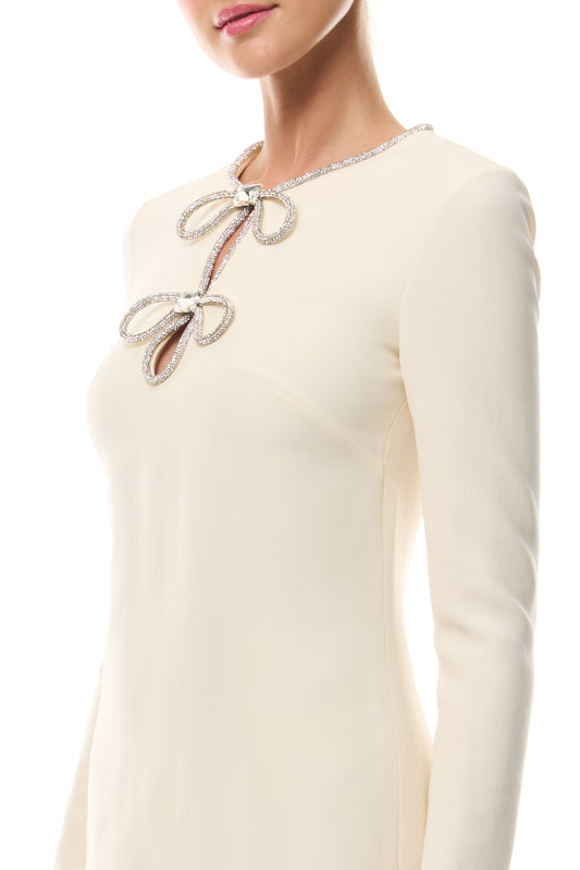 Ivory Crystal Bow Mini Dress