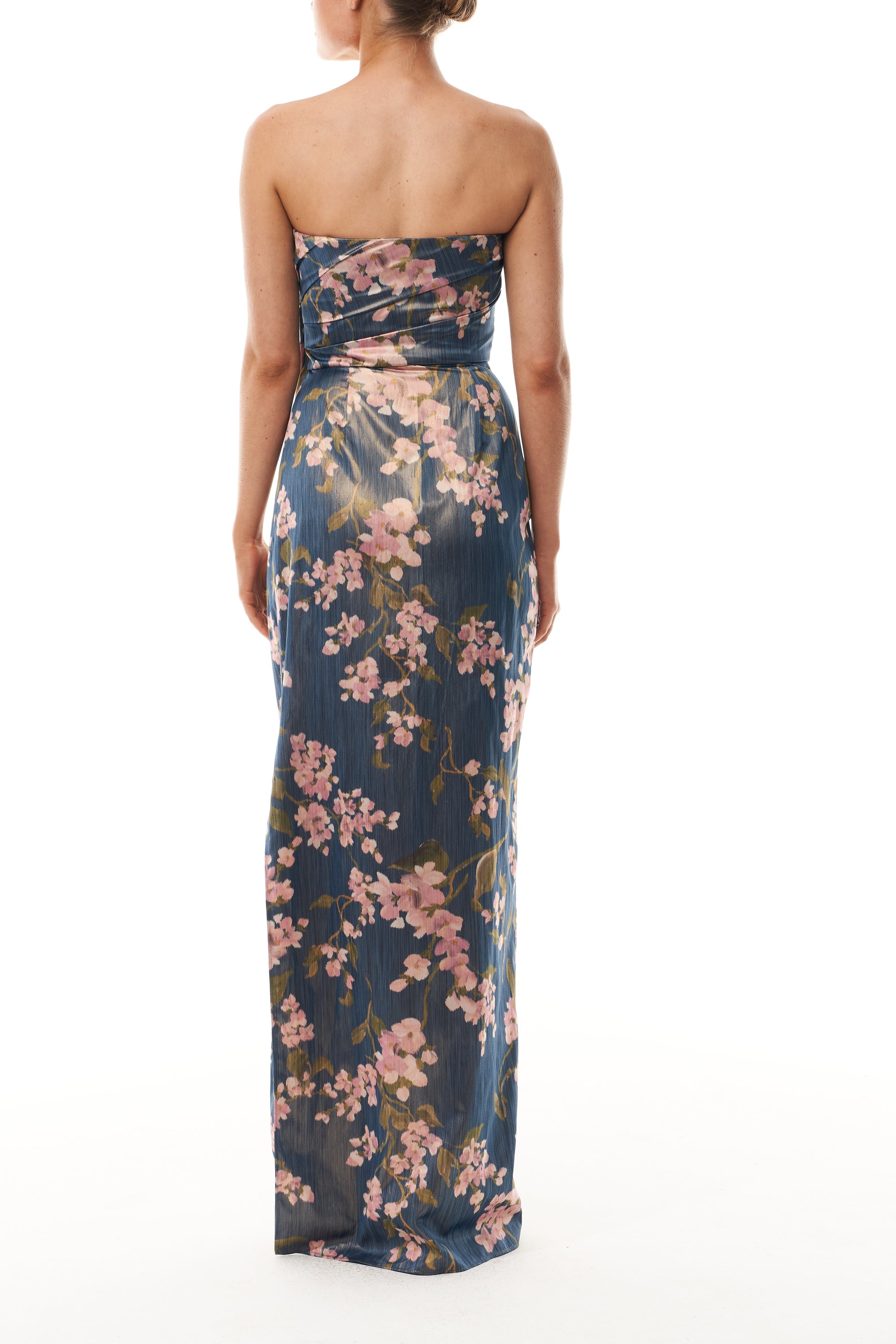 Draped Floral Strapless Column Gown Monique Lhuillier Draped Floral Strapless Column Gown Monique Lhuillier