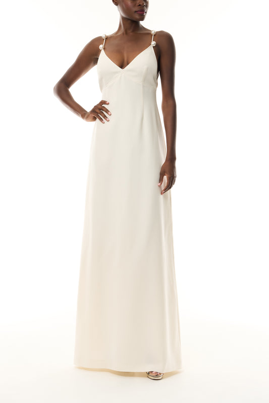 Pearl Strap Ivory A-Line Gown