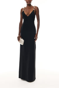 Pearl Strap Noir A-Line Gown