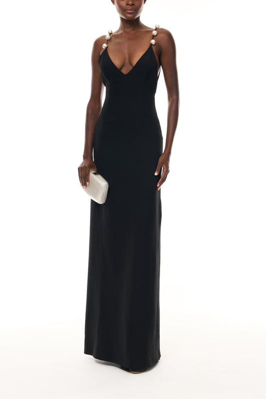 Pearl Strap Noir A-Line Gown