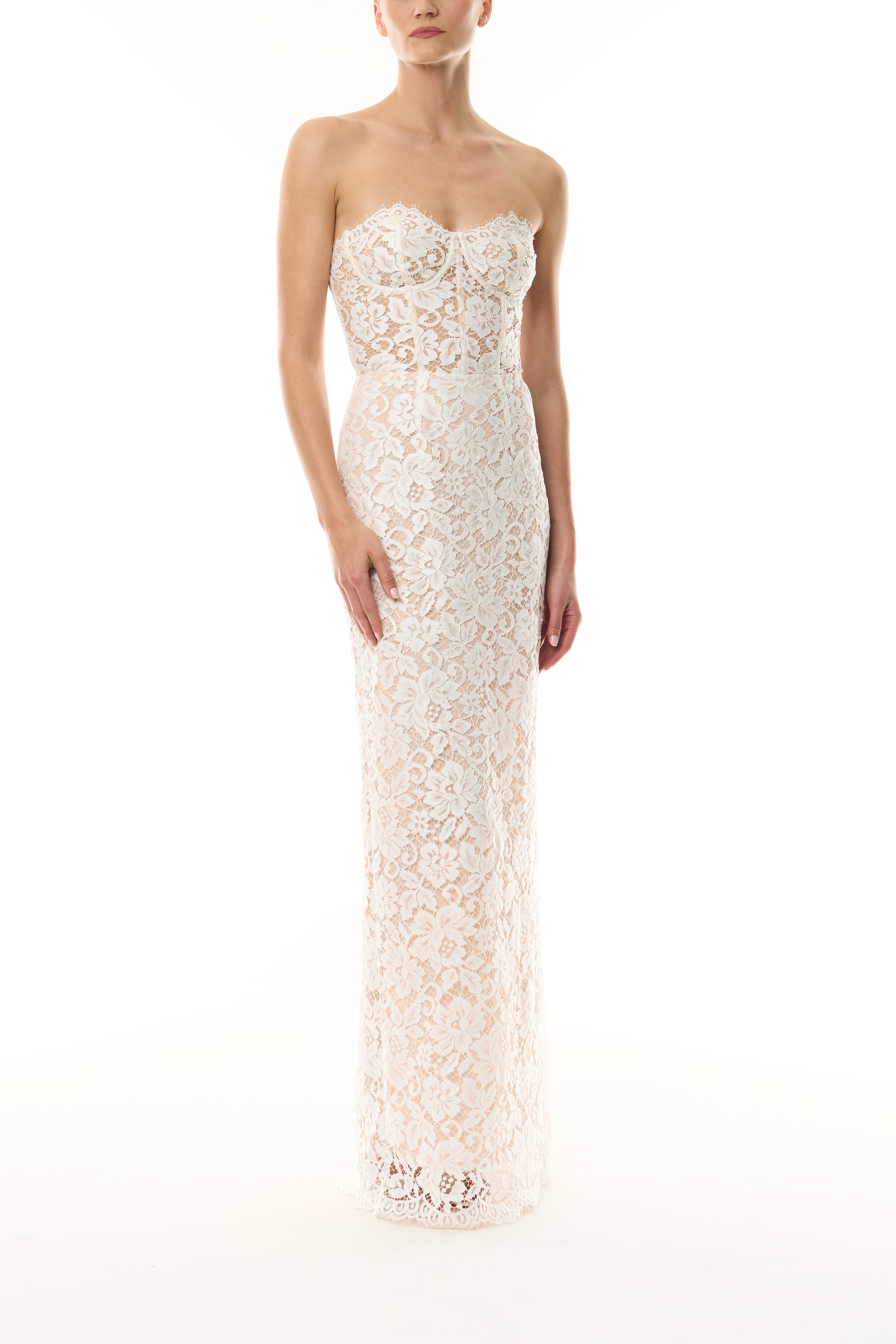 Lace Strapless Column Gown