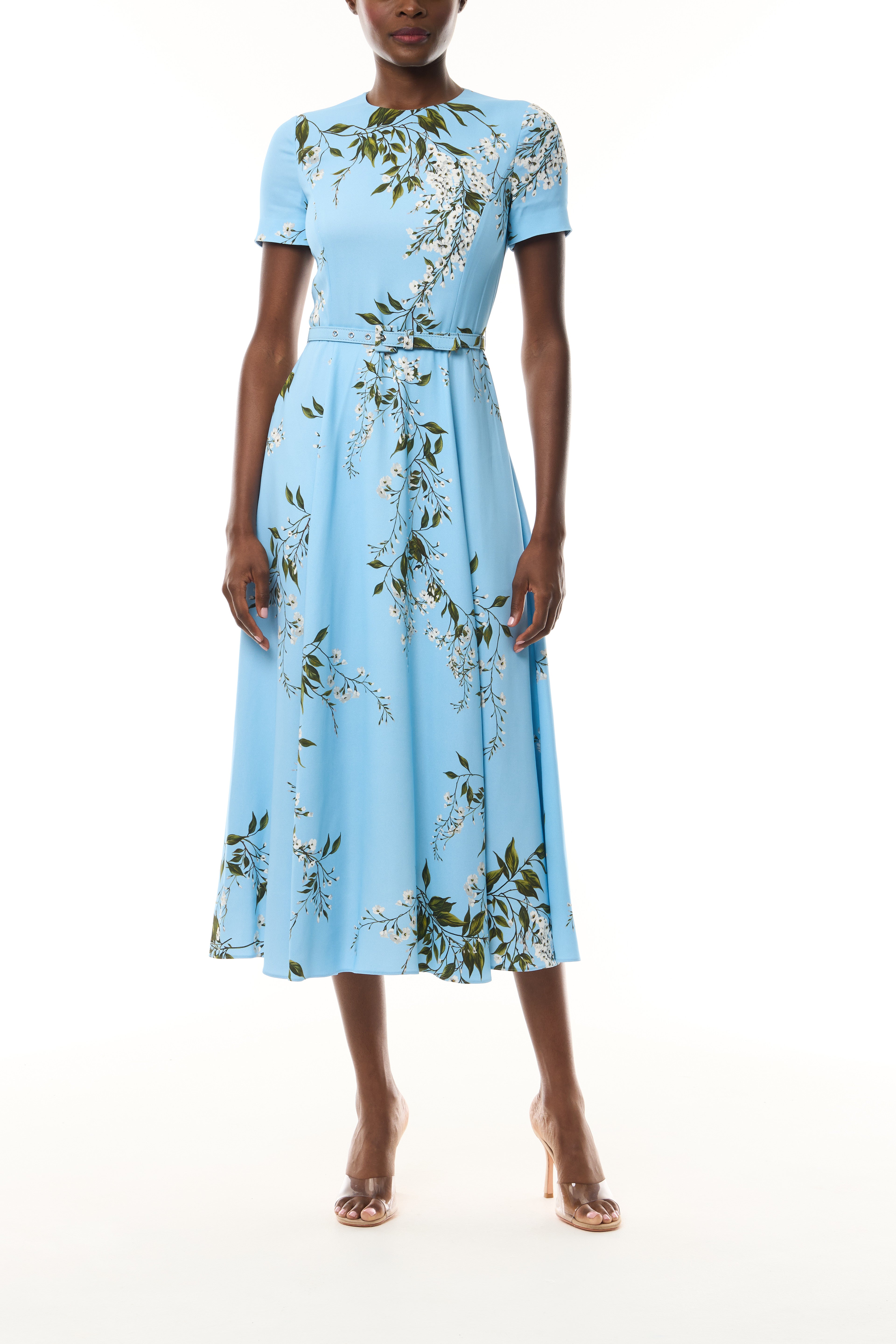 blue floral dress knee length Short Sleeve 10 / Horizon Multi Ship From:China