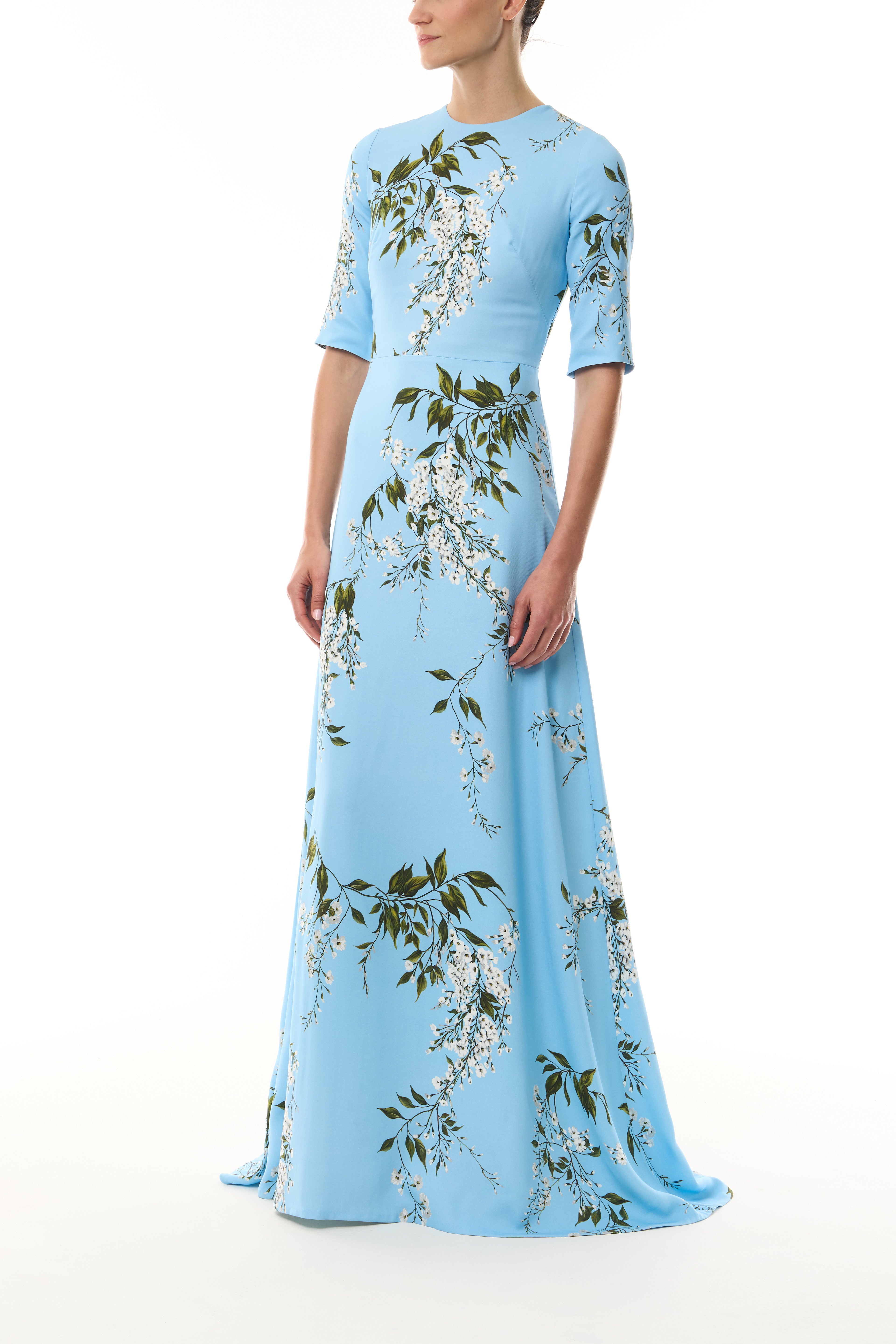 horizon blue dresses Short Sleeve Wisteria Print Gown 12 / Multi scottsdale Thursday Boot Company Men's Size:36 - READY TO SHIP elastic smocking across the