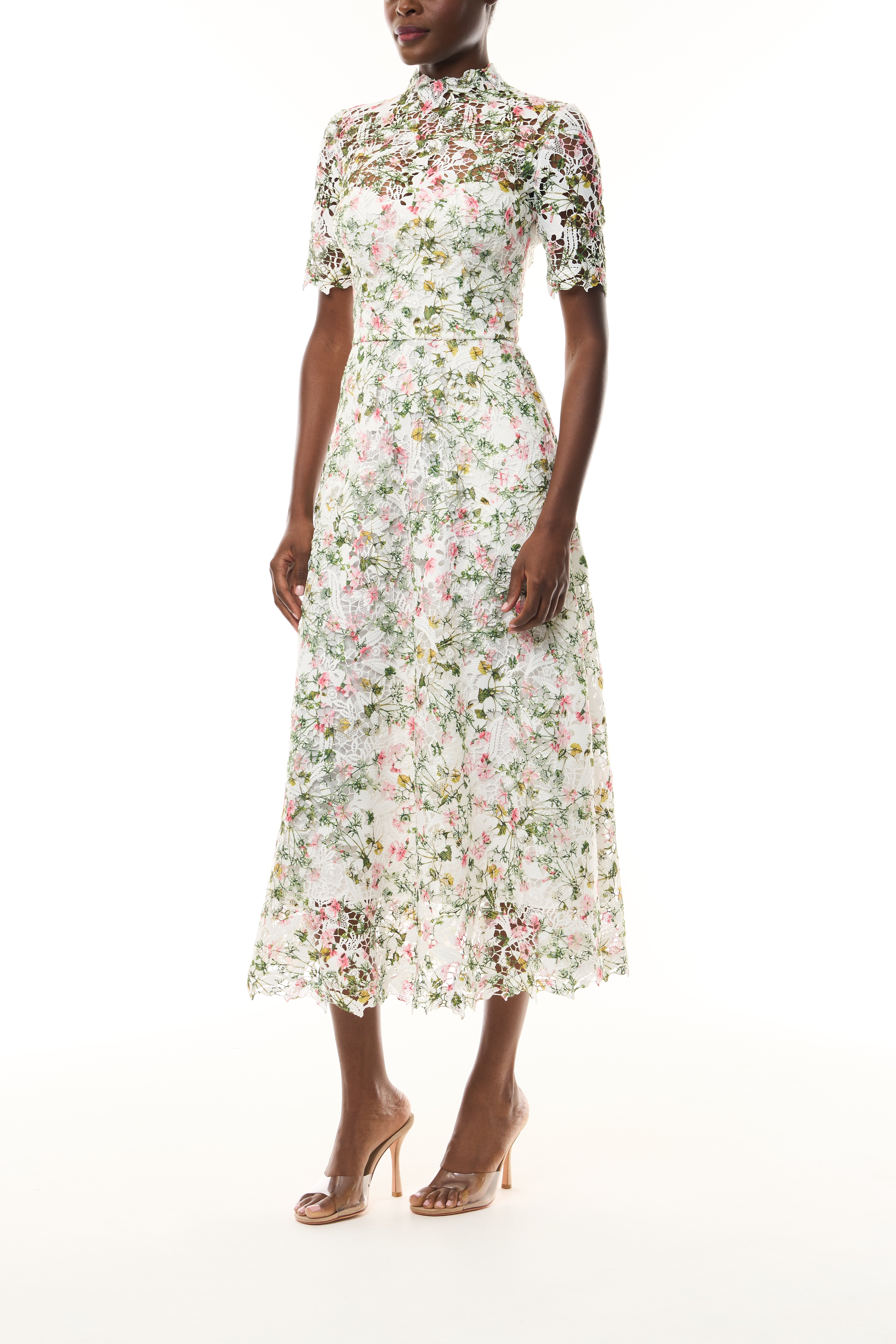 Short Sleeve Floral Lace Dress – Monique Lhuillier