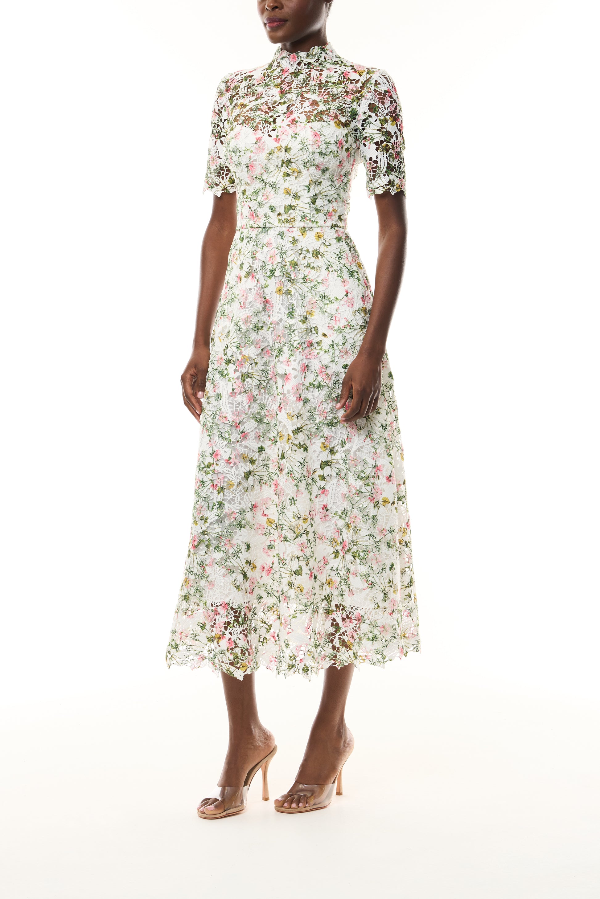 floral lace dress with sleeves Ladies Long Sleeve Asymetrical Print Flare Midi Dress main image 1