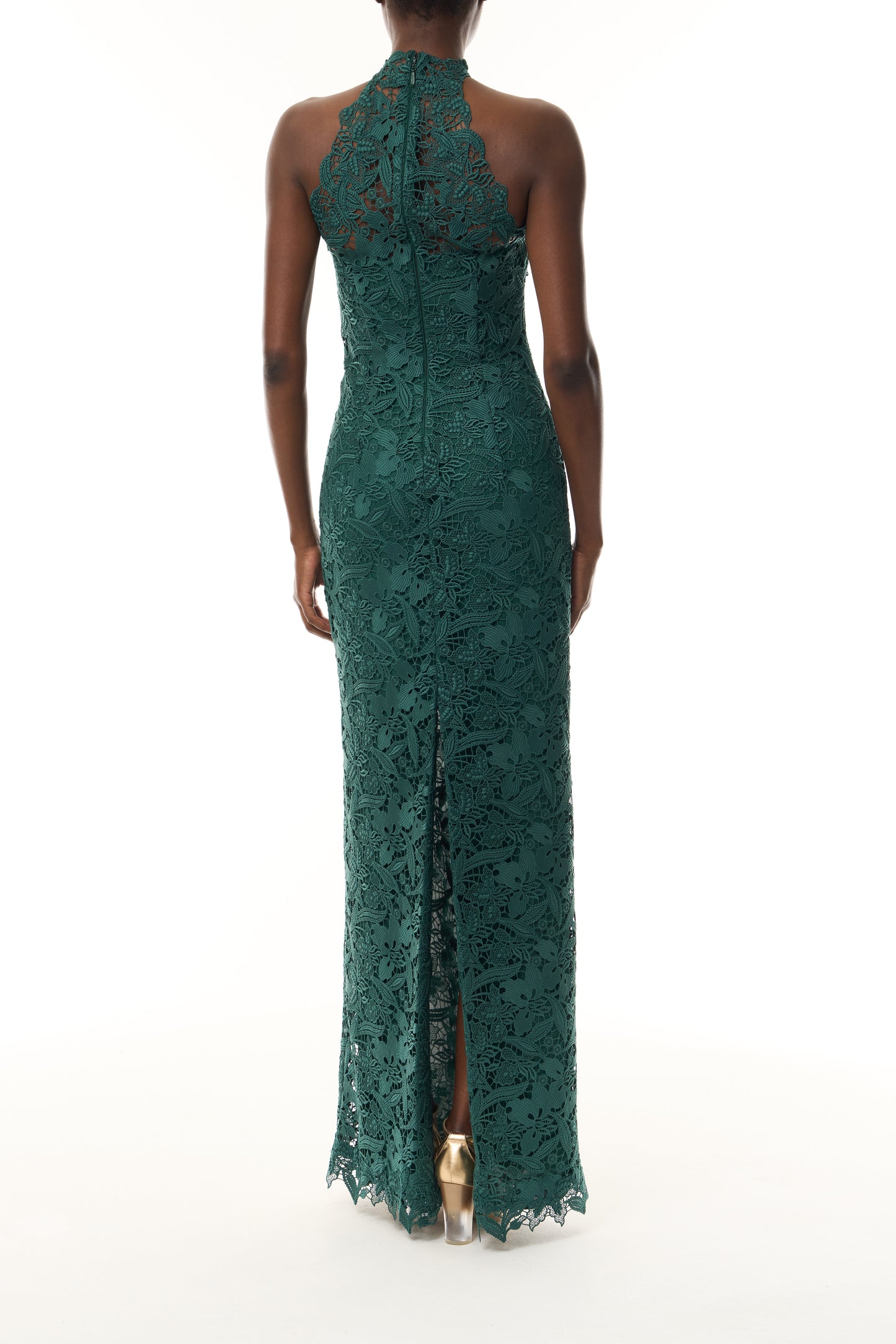 Monique Lhuillier Fall 2026 Sycamore guipure lace floor length halter gown - back.