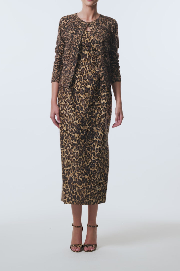 Monique Lhuillier Spring 2026 Leopard Printed Cashmere knit cardigan - video.