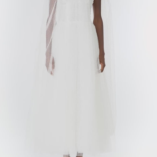 Monique Lhuillier "Brie Cape" Silk White sheer cape in French Dot Tulle with embroidered neckline - video.