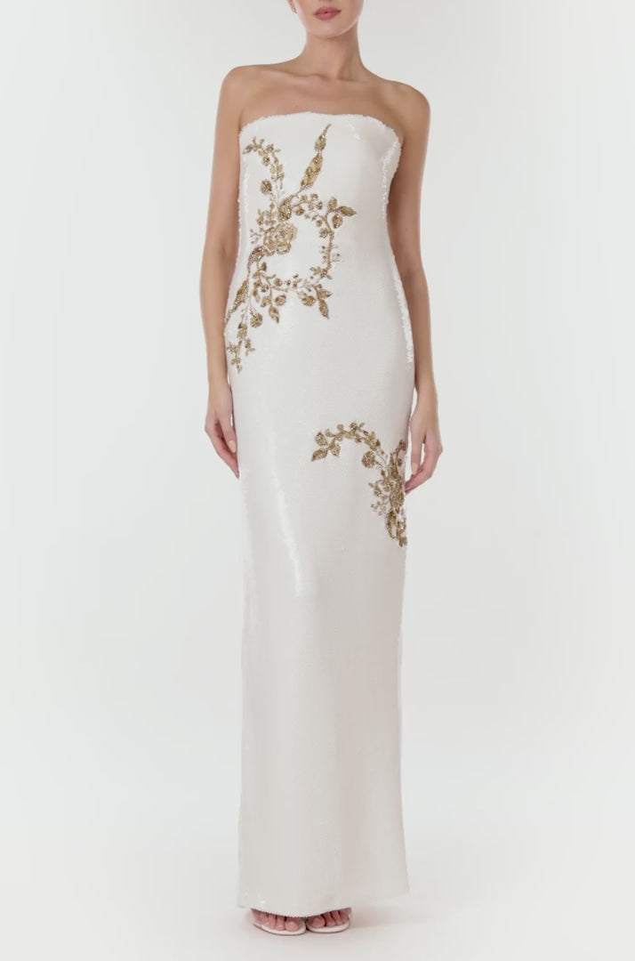 Embroidered Sequin Column Gown