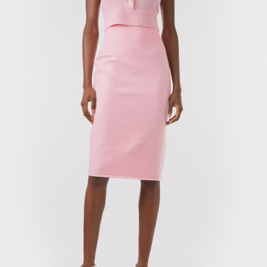 Monique Lhuillier pink cropped cashmere tank with gold buttons - video.