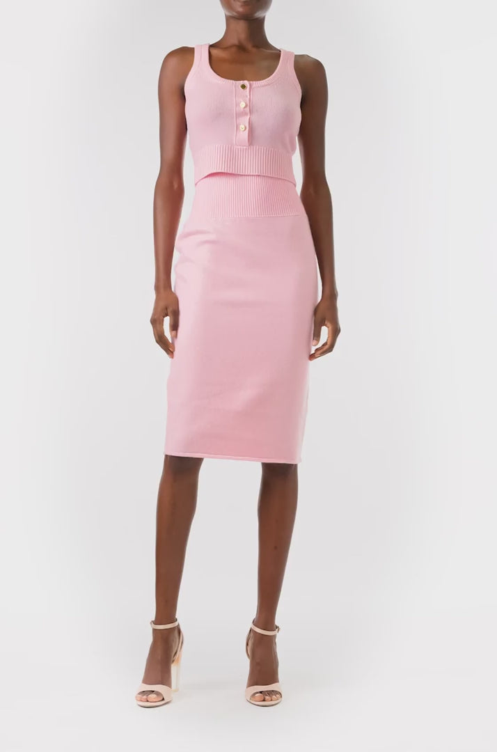 Monique Lhuillier pink cropped cashmere tank with gold buttons - video.