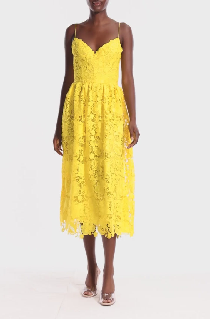 Monique Lhuillier Floral Lace deals V Neck Cocktail Dress in Yellow