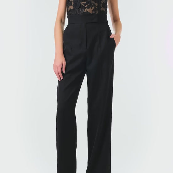 Monique Lhuillier Fall 2024 black wool straight leg trouser - video.