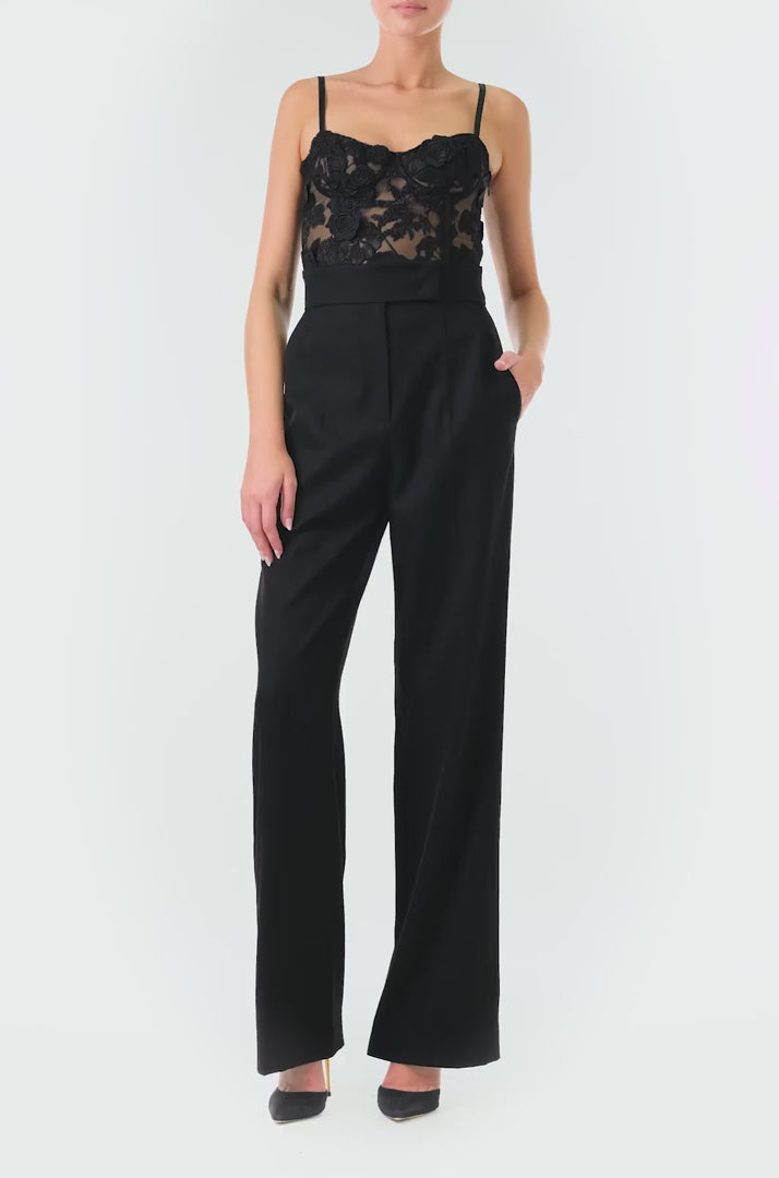 Monique Lhuillier Fall 2024 black wool straight leg trouser - video.