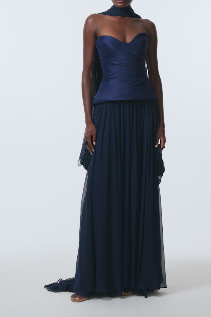navy drop waist maxi dress Drop Waist Corset Gown with Shawl 6 / NAVY