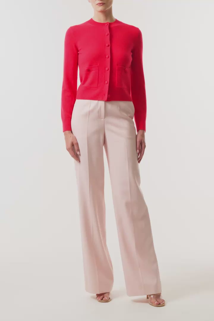 Monique Lhuillier Spring 2026 long sleeve Poppy Cashmere Cardigan with pockets and button front closure- video.