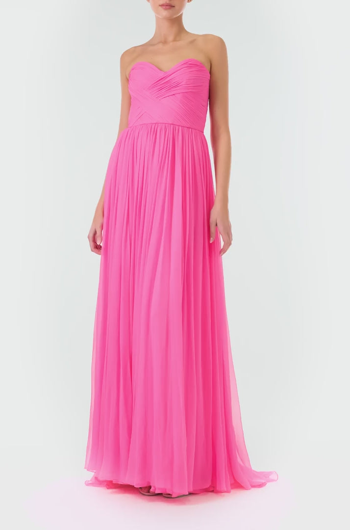 Monique Lhuillier Fall 2024 strapless pink chiffon gown with sweetheart neckline - video.