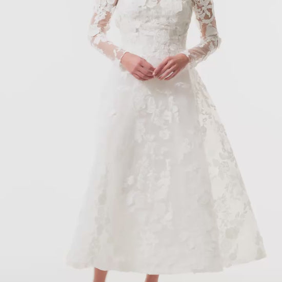 Monique Lhuillier silk white lace jacket with high neck and hook and eye closure - video.