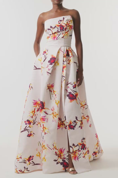 Floral Printed Asymmetric Ballgown