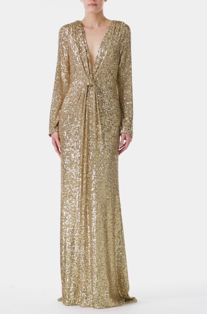 Deep V Neck Sequin Gown