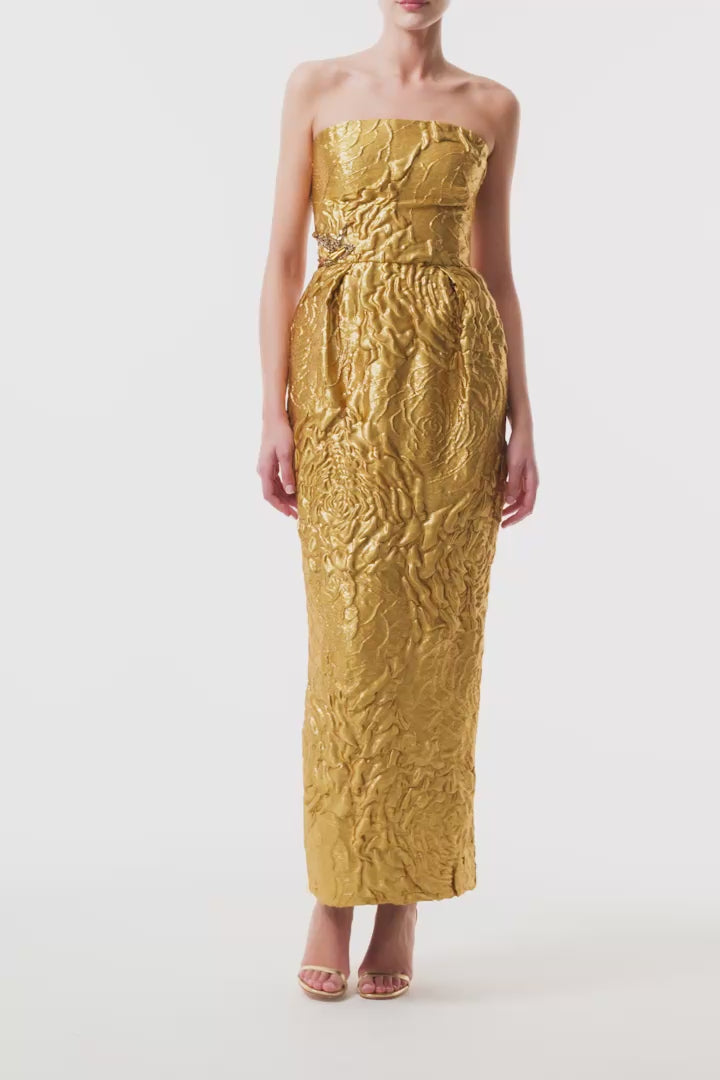 MONIQUE LHUILLIER ドレス　ワンショルダー　ゴールド Strapless Cocktail Dress – Monique Lhuillier