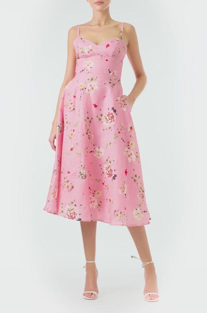 Linen Floral Cocktail Dress – Monique Lhuillier