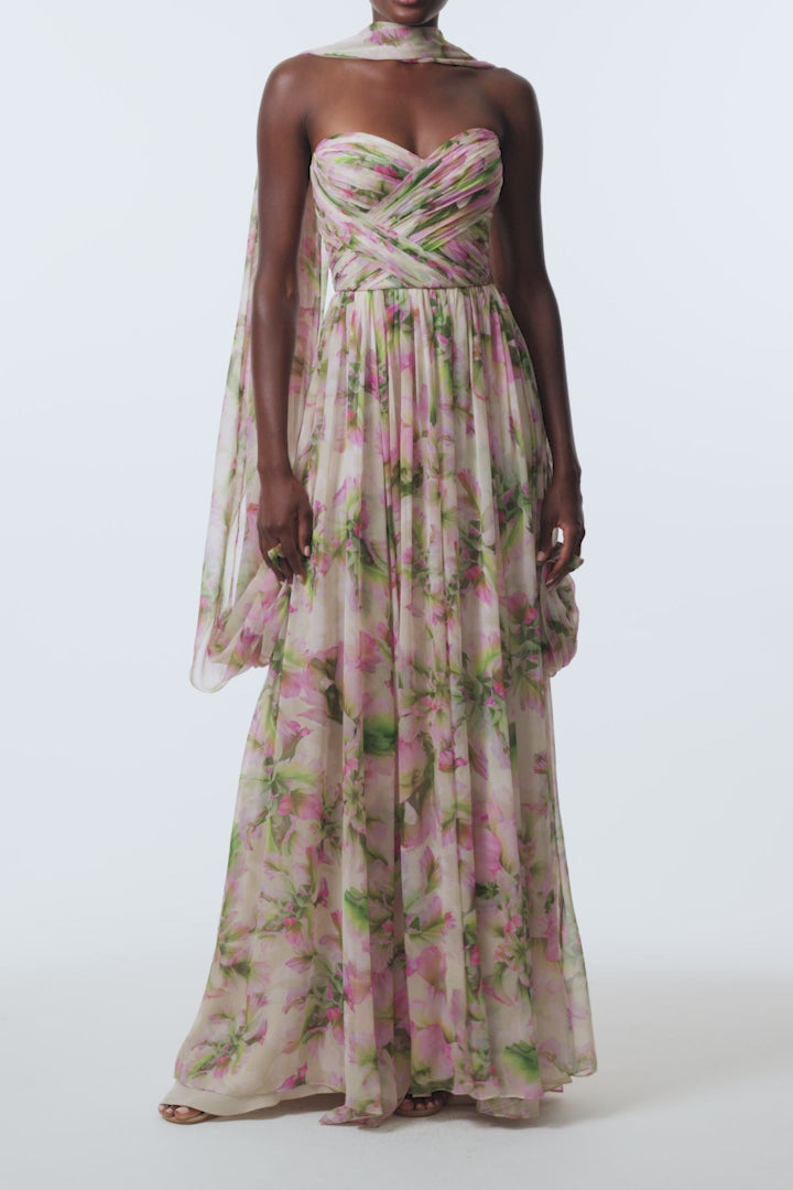 Tulip Chiffon Gown with Shawl 16 / Carnation Multi