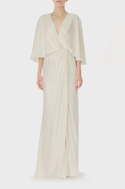 V-Neck Draped Capelet Sleeve Gown