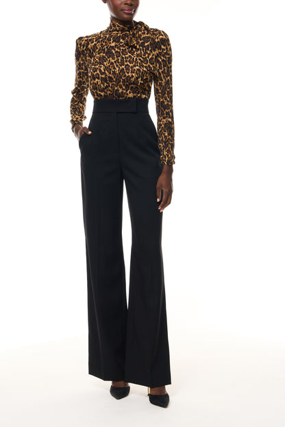Monique Lhuillier Spring 2026 Leopard Printed Georgette scarf neck blouse - video.