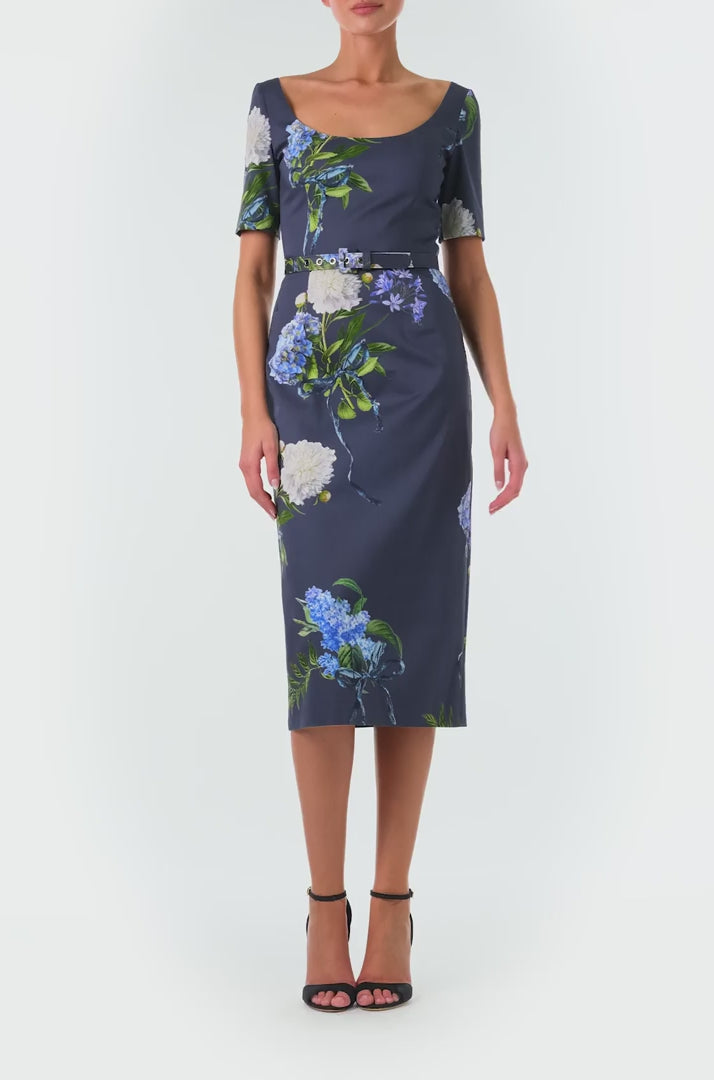 Short Sleeve Floral Dress Monique Lhuillier