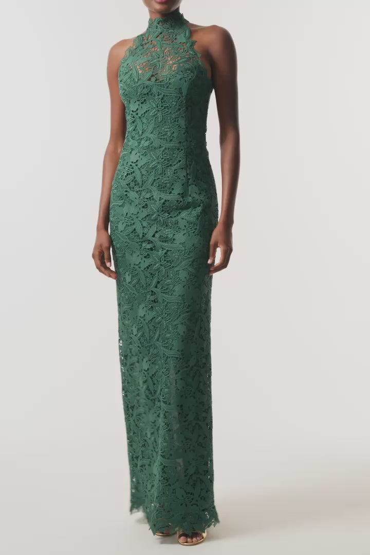 Monique Lhuillier Fall 2026 Sycamore guipure lace floor length halter gown - video.