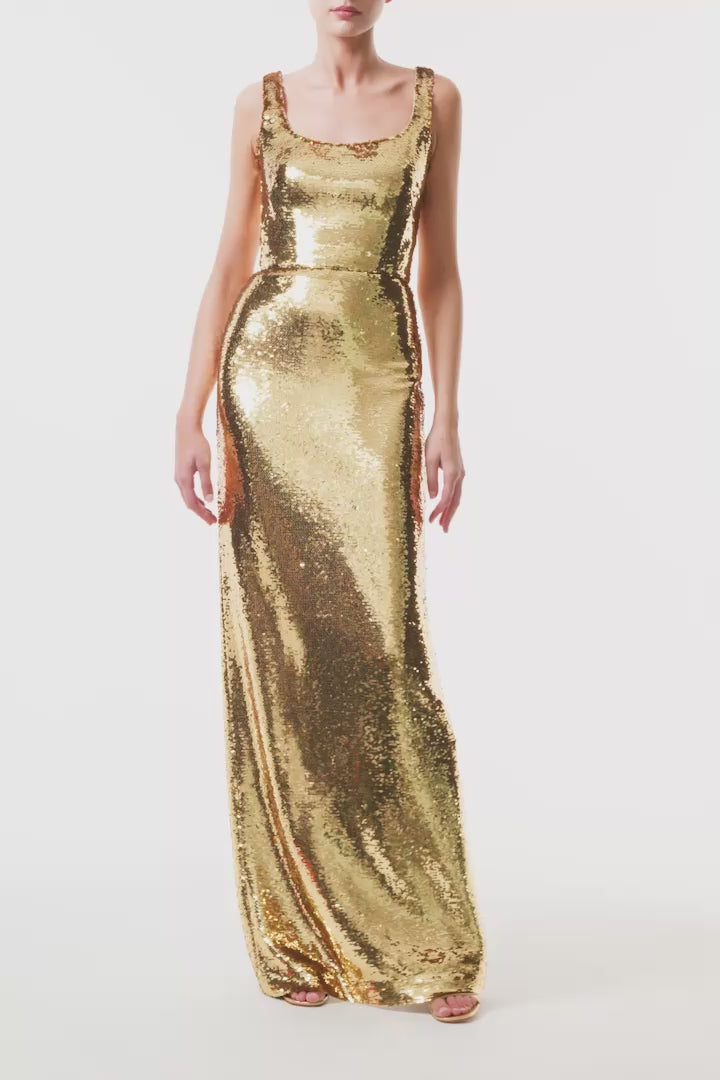 Gold Sequin Scoop Neck Gown – Monique Lhuillier