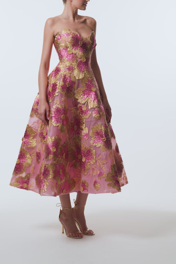 Metallic Rafia Tea Length Dress – Monique Lhuillier