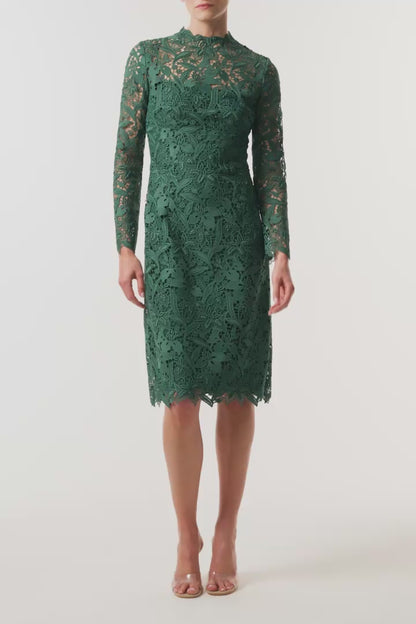 Monique Lhuillier Fall 2026 Sycamore guipure lace long sleeve high neck knee-length gown - video.
