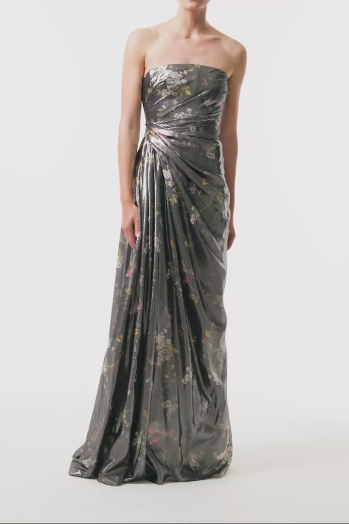 Metallic Floral Draped Gown – Monique Lhuillier
