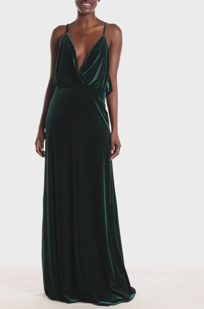 Spaghetti Strap Cowl Neck Velour Gown