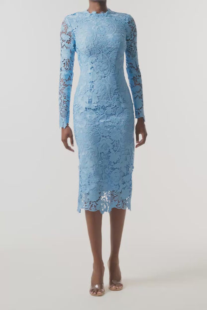 Monique Lhuillier Fall 2023 Bluebelle Lace Long Sleeve Midi Dress -video.