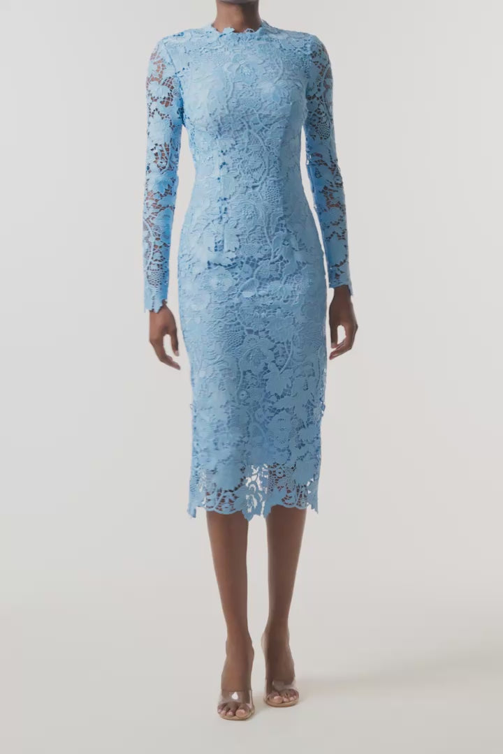 Monique Lhuillier Fall 2023 Bluebelle Lace Long Sleeve Midi Dress -video.