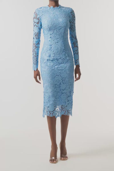 Monique Lhuillier Fall 2023 Bluebelle Lace Long Sleeve Midi Dress -video.