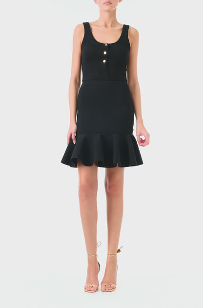 Monique Lhuillier black cashmere cropped tank with scoop neck and gold buttons - video.