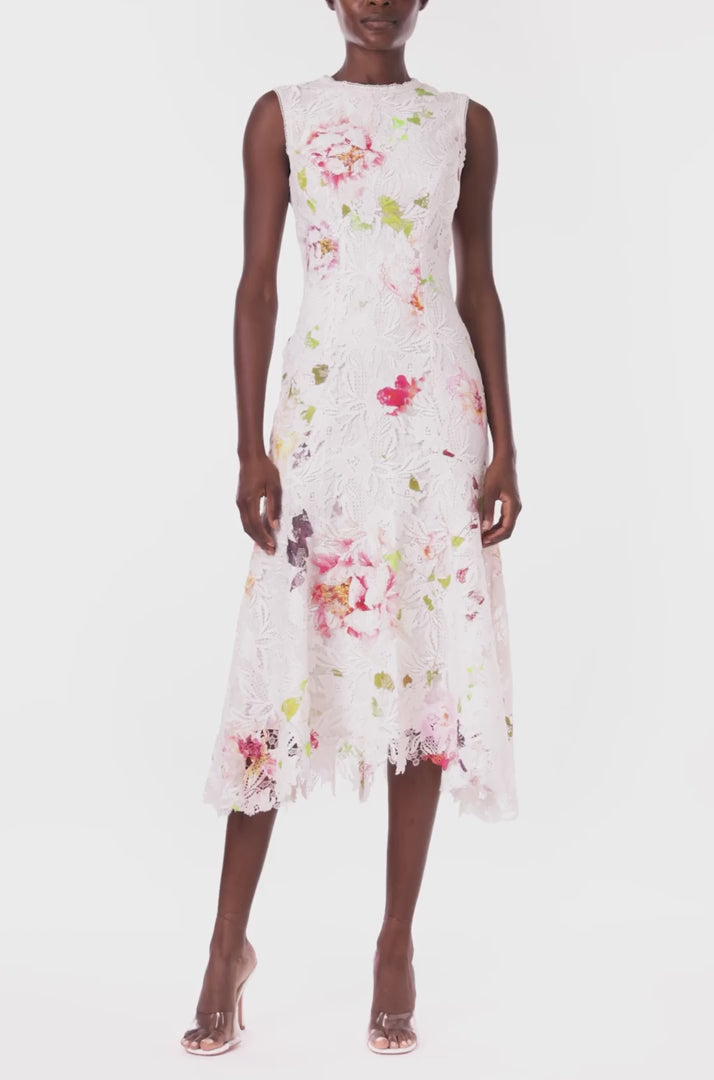 Ml monique lhuillier discount high-low floral-lace midi-dress