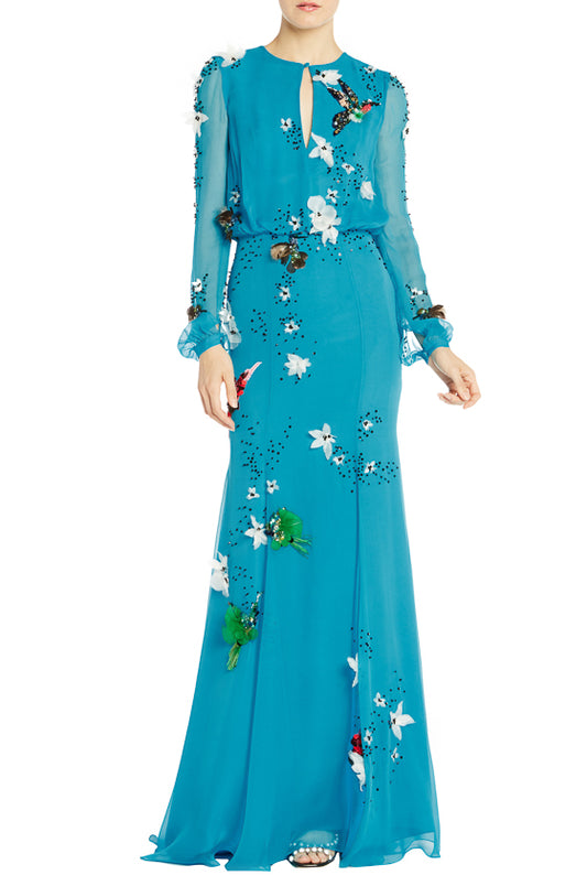 Blue Evening Gown Monique Lhuillier S19