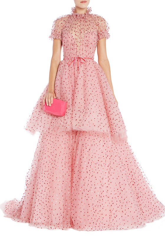 Tiered Pink Tulle Ball Gown ML
