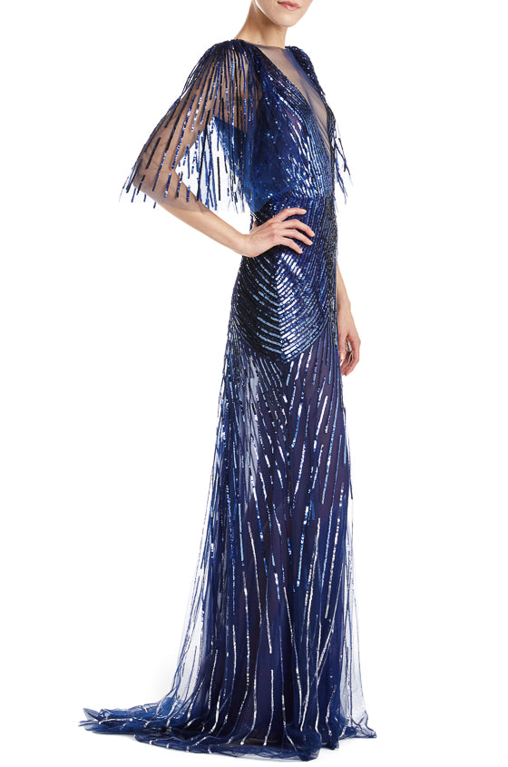 Embroidered Sapphire Monique Lhuillier Gown F19